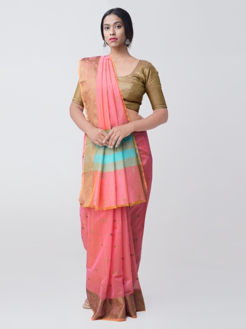 

Unnati Silks Coral Silk Cotton Woven Design Kanjeevaram Saree