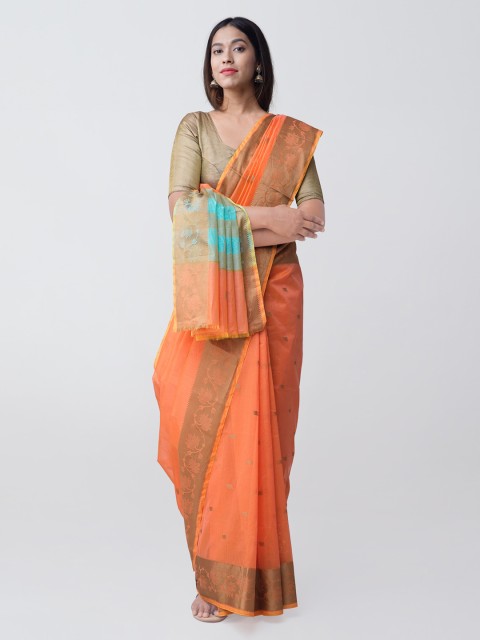 

Unnati Silks Orange Woven Design Pure Kanchi Silk Cotton Saree