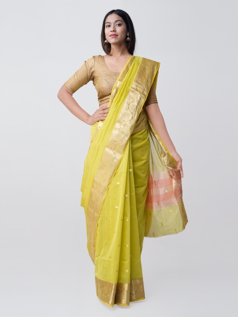 

Unnati Silks Lime Green Woven Design Pure Kanchi Sico Silk Cotton Saree