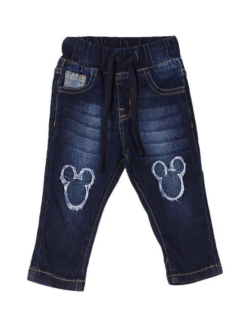 

Colt Boys Navy Blue Regular Fit Mid-Rise Mickey Mouse Applique-Detailed Jeans