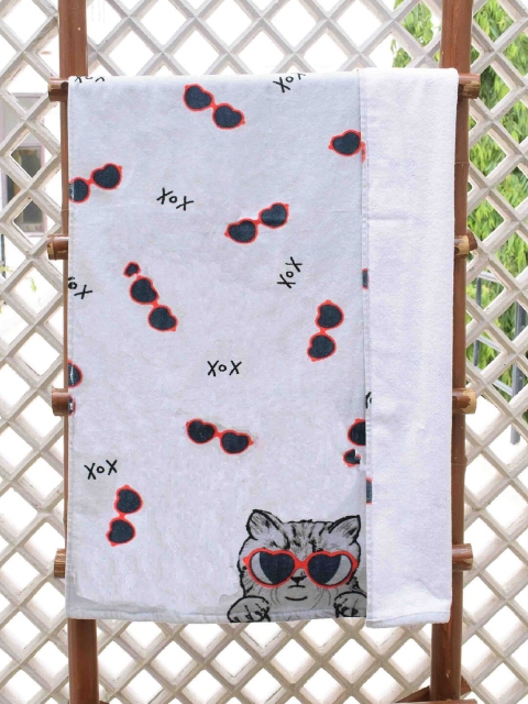 

Avira Home Unisex Grey & Black Printed Cool Cat Velour Finish 450 GSM Bath Towel