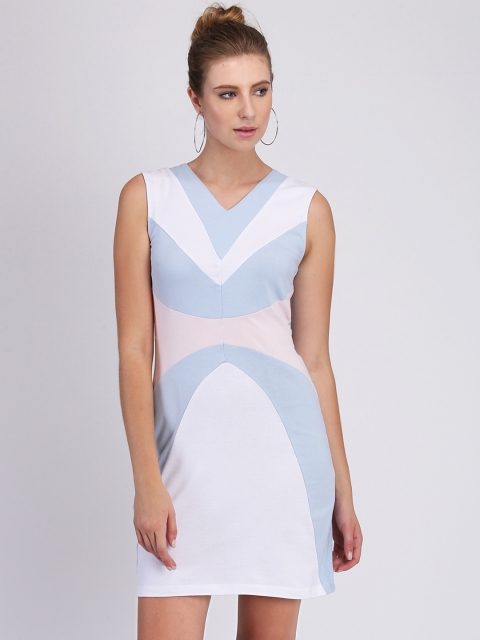 

Heather Hues Women Blue & White Colourblocked Sheath Dress