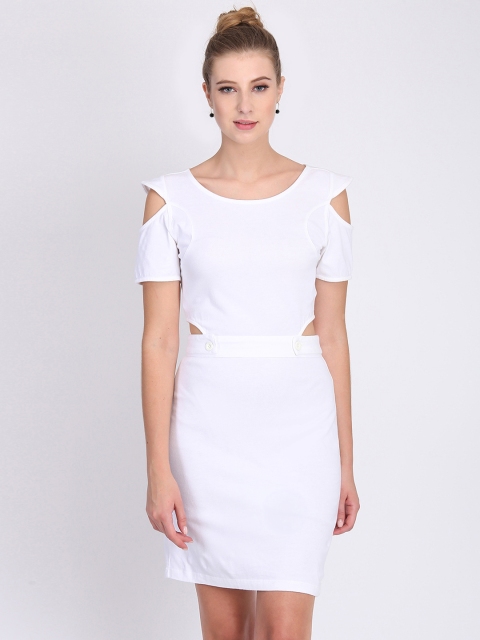 

Heather Hues Women White Solid Sheath Dress