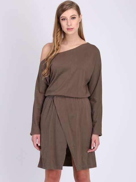 

Heather Hues Women Brown Solid Blouson Dress