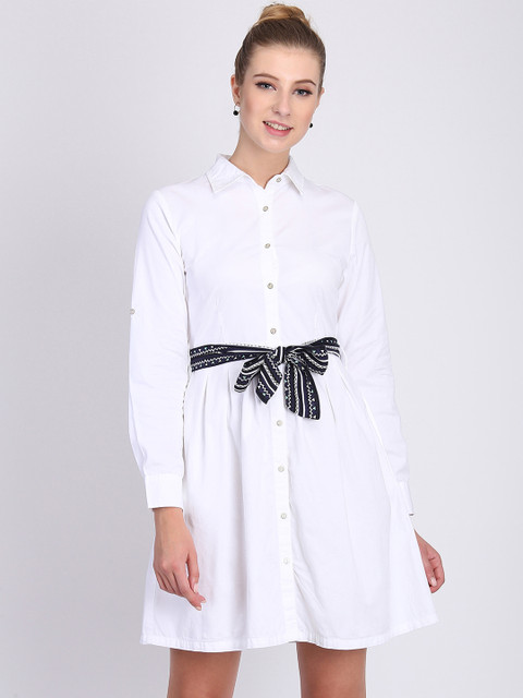 

Heather Hues Women White Solid Shirt Dress