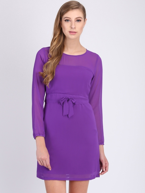 

Heather Hues Women Purple Solid Tie-Up Sheath Dress