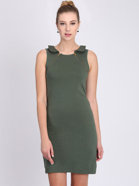 

Heather Hues Women Olive Green Solid Sheath Dress