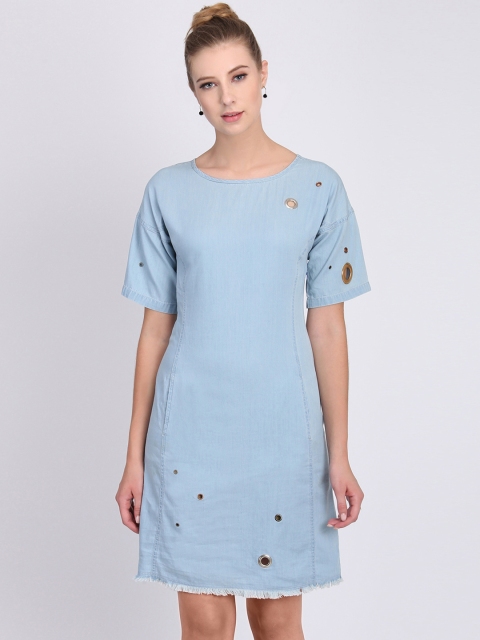 

Heather Hues Women Blue Solid A-Line Dress With Cut-Out Detailing