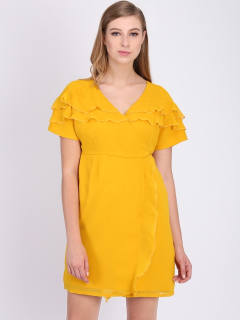 

Heather Hues Women Mustard Yellow Solid Wrap Dress