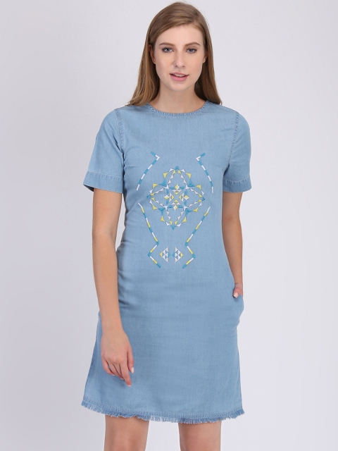 

Heather Hues Women Blue Embroidered A-Line Dress
