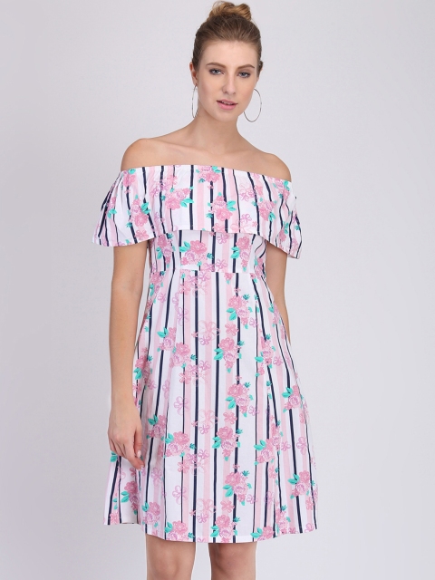 

Heather Hues Women White Printed Fit and Flare Dress