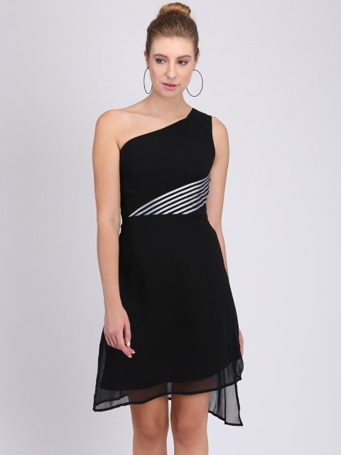 

Heather Hues Women Black Striped Fit and Flare Dress