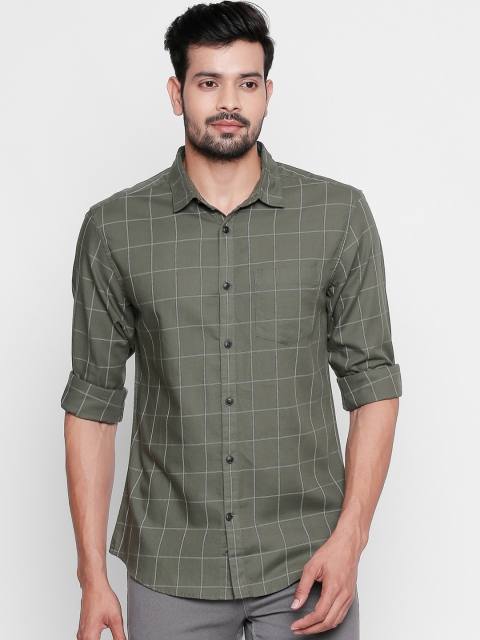 

BYFORD by Pantaloons Men Olive Green Slim Fit Checked Casual Shirt