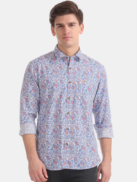 

U.S. Polo Assn. Men Blue & Pink Slim Fit Printed Casual Shirt