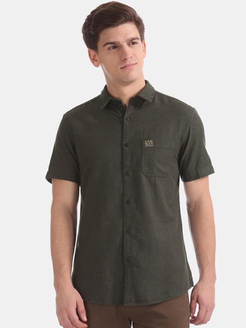 

U.S. Polo Assn. Men Olive Green Slim Fit Solid Casual Shirt