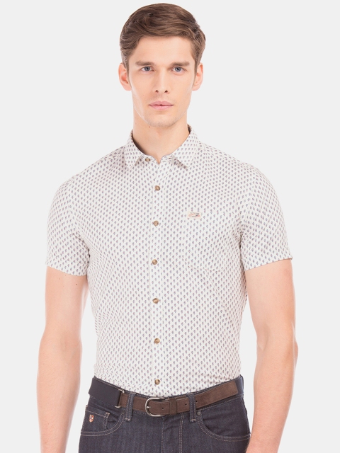 

U.S. Polo Assn. Men White Slim Fit Printed Casual Shirt