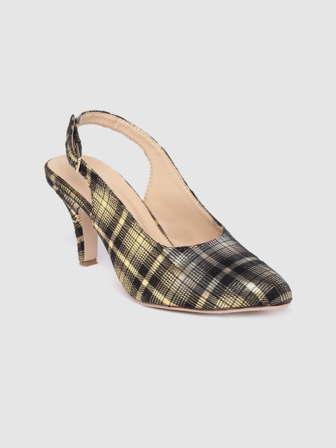 

Shezone Women Black & Gold-Toned Checked Pumps