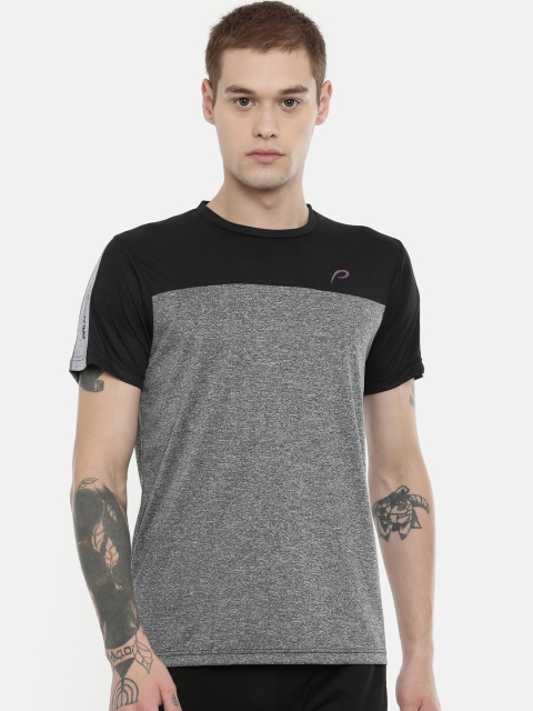 

Proline Active Men Grey Melange & Black Colourblocked Round Neck T-shirt