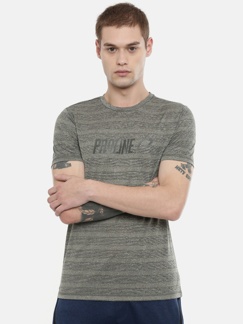 

Proline Active Men Olive Green Striped Round Neck T-shirt