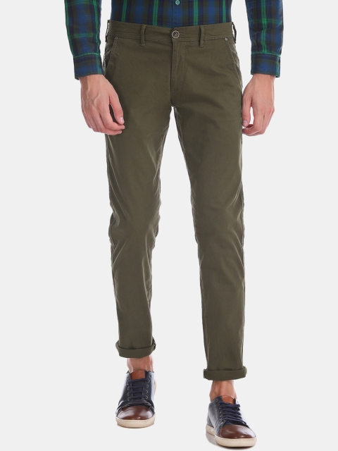 

Cherokee Men Olive Green Slim Fit Solid Regular Trousers