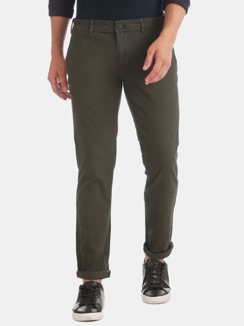 

Cherokee Men Olive Green Slim Fit Solid Regular Trousers