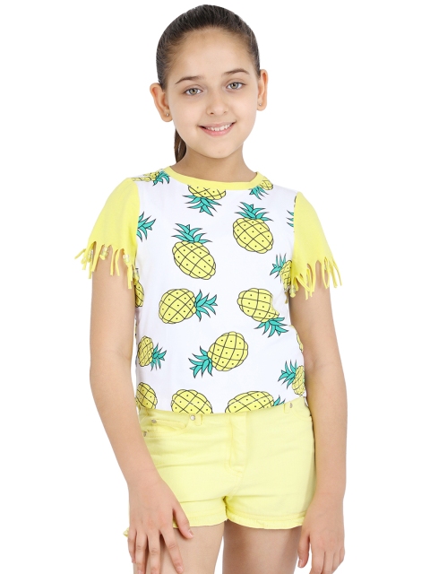 

One Friday Girls White Printed Round Neck T-shirt