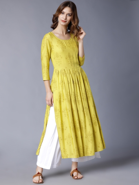 

Folklore Women Yellow Printed A-Line Kurta