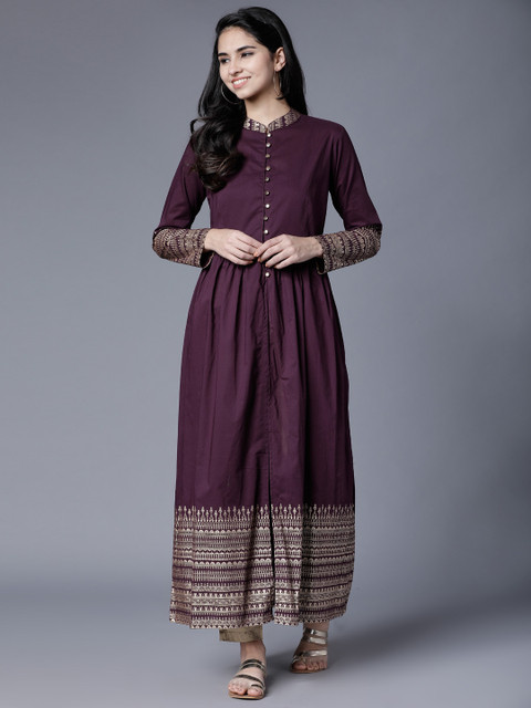 

Folklore Women Burgundy Printed A-Line Kurta