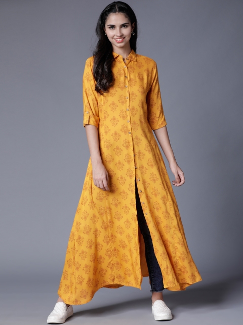 

Folklore Women Mustard Yellow Printed A-Line Kurta