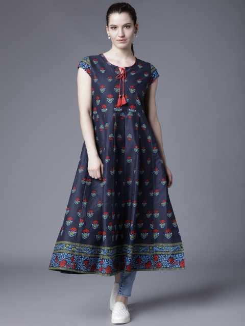 

Folklore Women Navy Blue & Red Printed A-Line Kurta