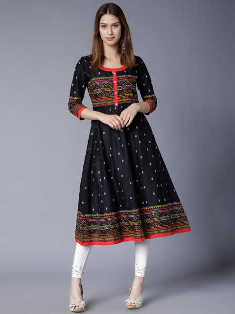 

Folklore Women Black & Red Printed A-Line Kurta