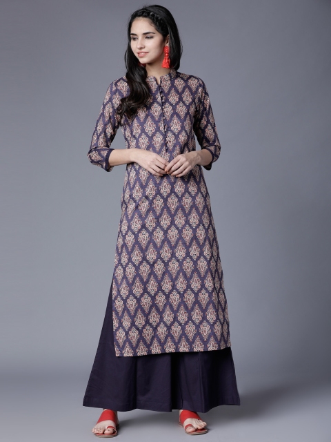 

Folklore Women Navy Blue & Red Printed Kurta with Palazzos