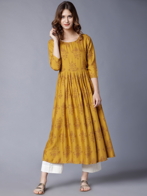 

Folklore Women Mustard Yellow Floral Print A-Line Kurta