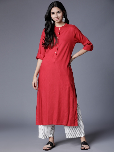 

Folklore Women Red Solid Straight Kurta