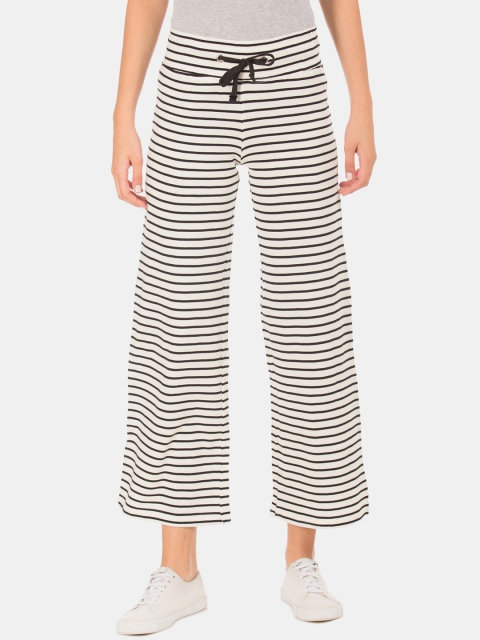 

Sugr Women White & Black Regular Fit Striped Parallel Trousers