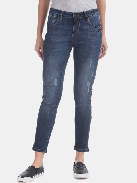 

Cherokee Women Blue Skinny Fit Mildly Distressed Stretchable Jeans With Side Stripes