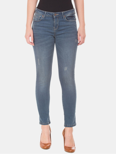 

Cherokee Women Blue Straight Fit Mid-Rise Mildly Distressed Stretchable Jeans