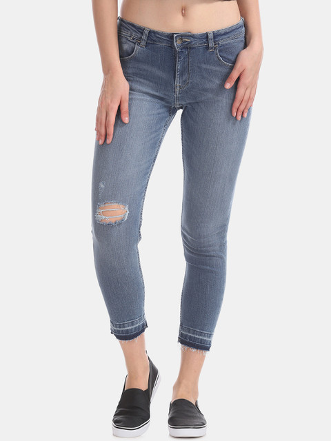 

Cherokee Women Blue Slim Fit Mid-Rise Low Distress Jeans