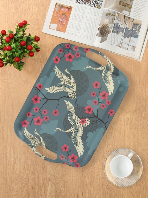

India Circus by Krsnaa Mehta Teal Blue Printed Bamboo Serving Tray