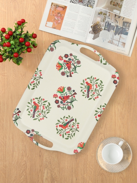 

India Circus by Krsnaa Mehta White Printed Bamboo Serving Tray