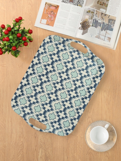 

India Circus by Krsnaa Mehta Blue Printed Rectangle Bamboo Serving Tray