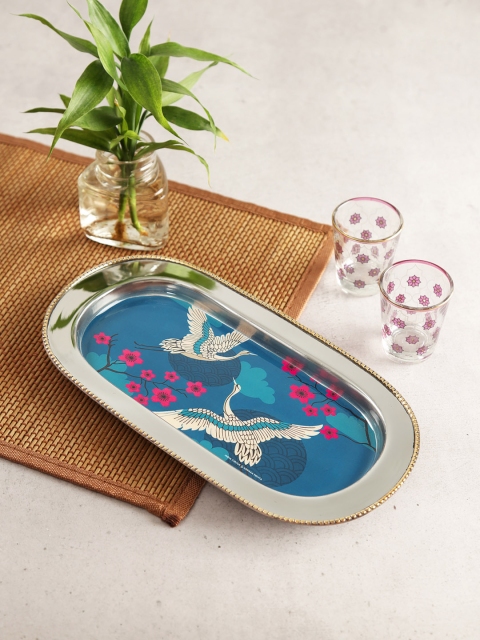 

India Circus by Krsnaa Mehta Blue Aerial Moments Steel Serving Tray