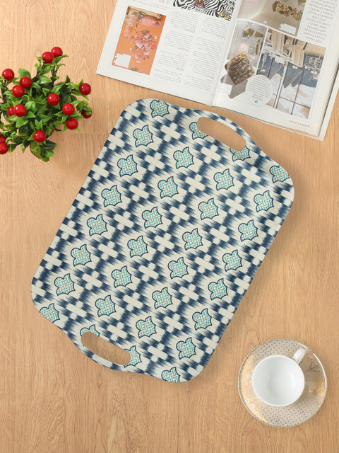 

India Circus by Krsnaa Mehta Blue & White Printed Organised Ovule Big Bamboo Serving Tray