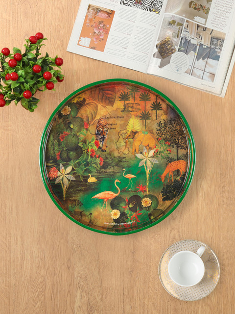 

India Circus by Krsnaa Mehta Green Printed Round Serving Tray