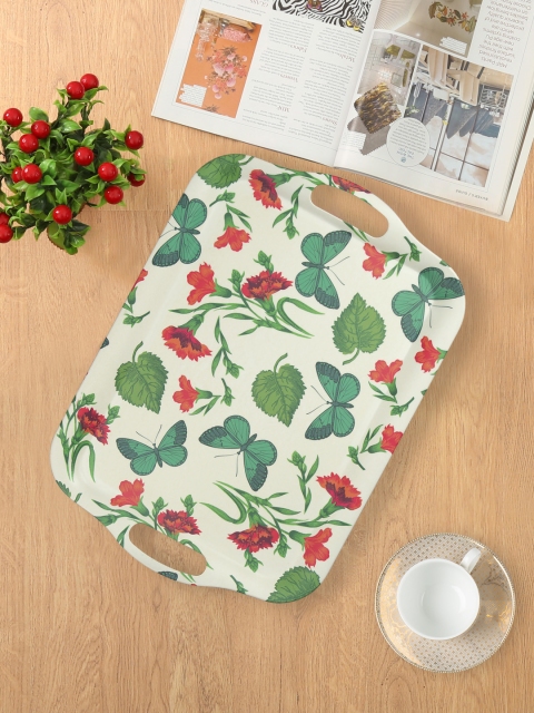 

India Circus by Krsnaa Mehta White & Green Printed Medium Bamboo Serving Tray