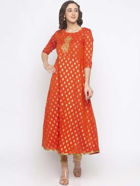 

Globus Women Orange Floral Foil Printed A-Line Kurta