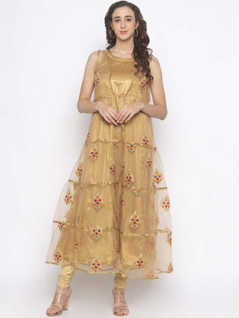 

Globus Women Gold-Toned Embroidered A-Line Kurta