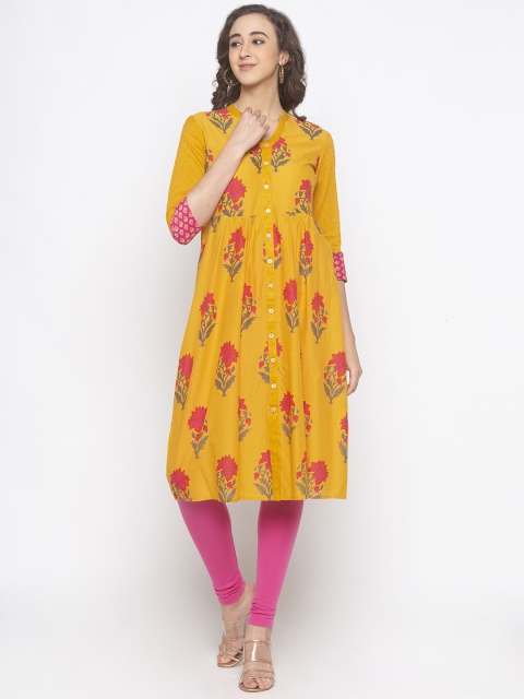 

Globus Women Yellow & Red Printed A-Line Kurta
