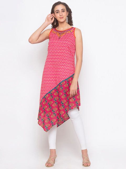 

Globus Women Pink & Orange Printed A-Line Kurta