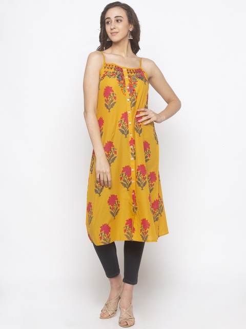 

Globus Women Mustard Yellow & Red Floral Print A-Line Kurta